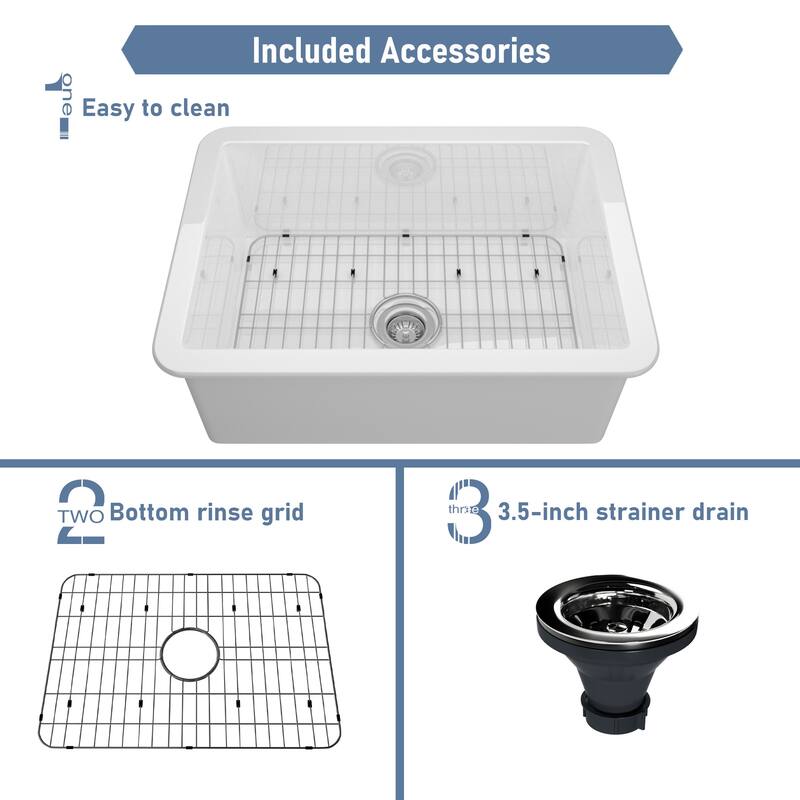 CASAINC All-in-One Fireclay 27 in. Single Bowl Undermount Kitchen Sink with Infrared Sensor Kitchen Faucet and Accessories