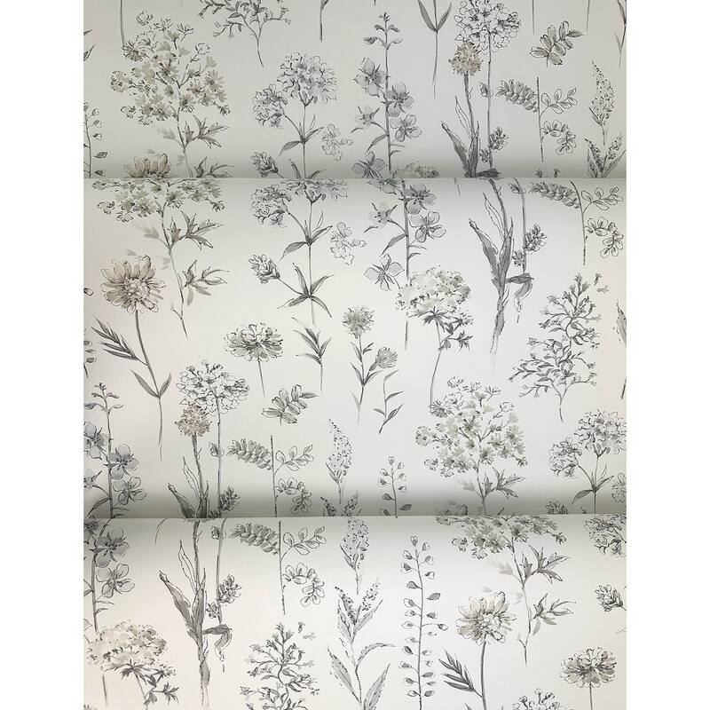 Chesapeake Bergamot Light Grey Wildflower Wallpaper