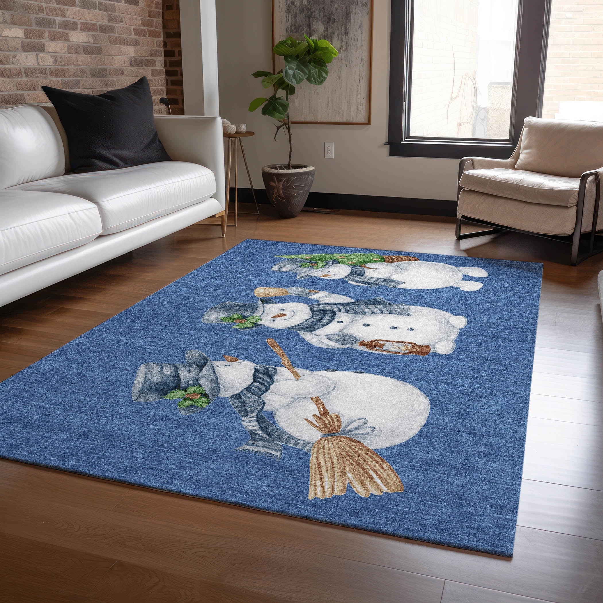 Machine Washable Indoor/ Outdoor Holiday Snowman Chantille Rug