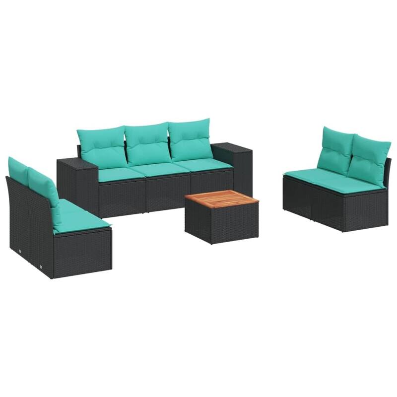 vidaXL 8 Piece Patio Sofa Set with Cushions Black Poly Rattan - 21.7 x 24.4 x 27.2