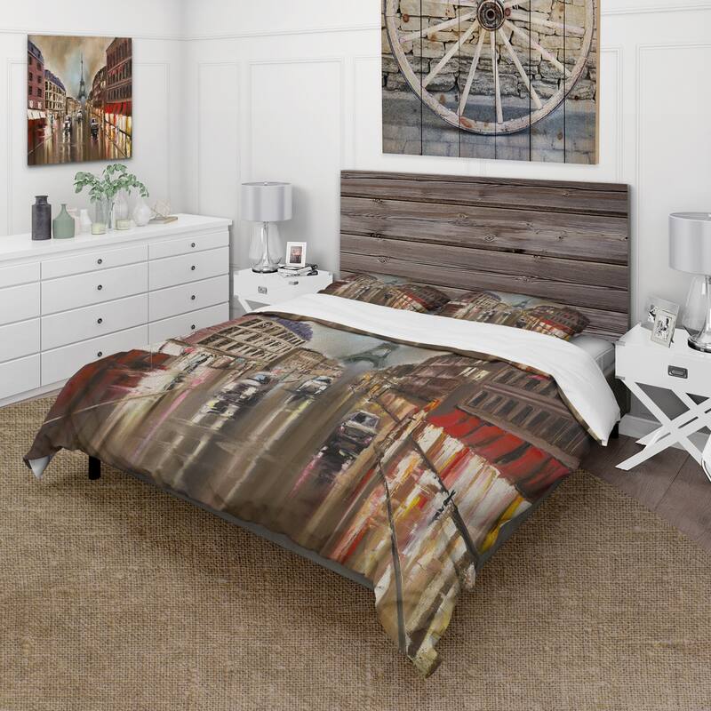 Designart 'Quiet Rainy Street In Gray Paris' Traditional Duvet Cover