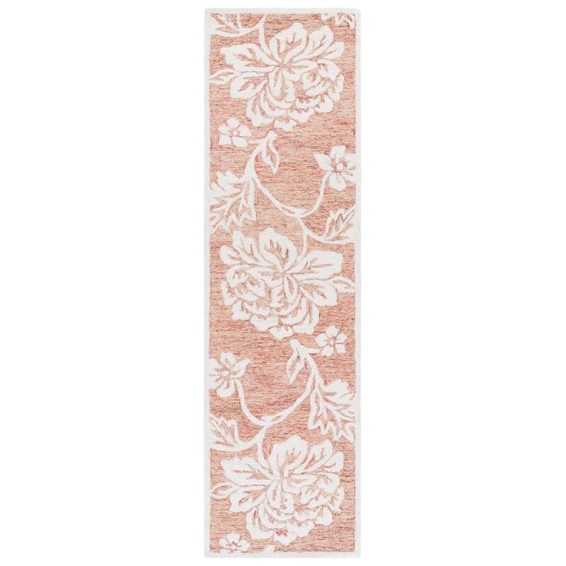 SAFAVIEH Handmade Jardin Saana Country Floral Wool Rug - 2'3" x 8' Runner - Rust/Ivory