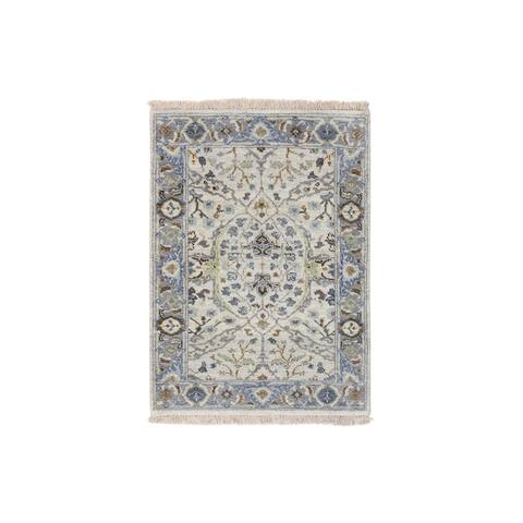 Shahbanu Rugs Gray Oushak Hand Knotted with All Over Design Dense Weave Wool Mat Oriental Rug (2'1" x 3'0") - 2'1" x 3'0"