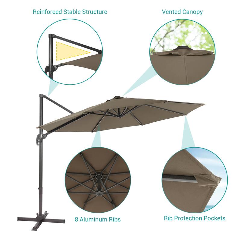BONOSUKI 11FT Cantilever Patio Umbrella 360 Rotation Angle Adjustment