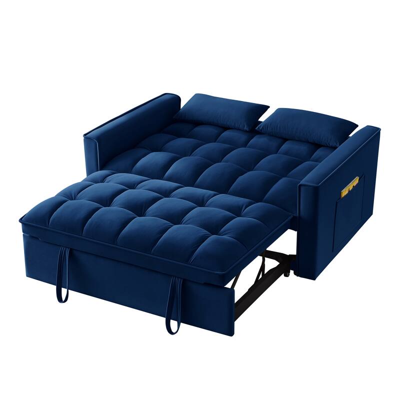 4 in1 Loveseat Tufted Sofa Bed with Armrests, Adjustable Backrest & Storage Pockets