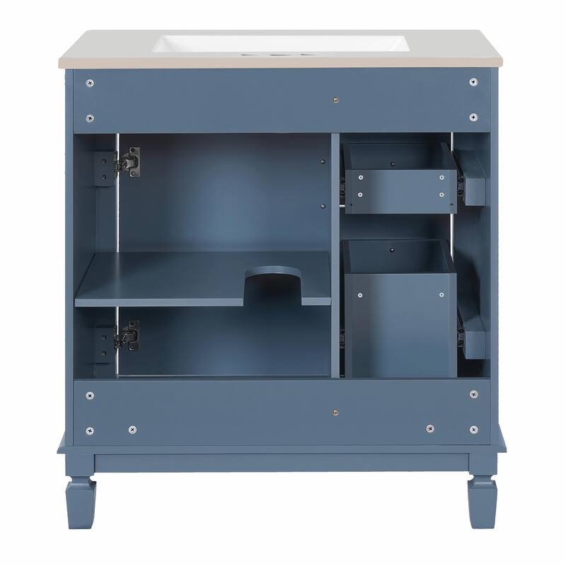 30" Bathroom Vanity with Ceramic Sink - Compact Bathroom Sink Cabinet