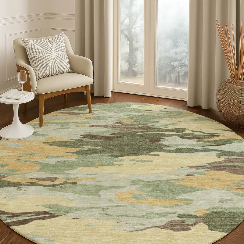 Machine Washable Indoor/ Outdoor Abstract Mexi Chantille Rug