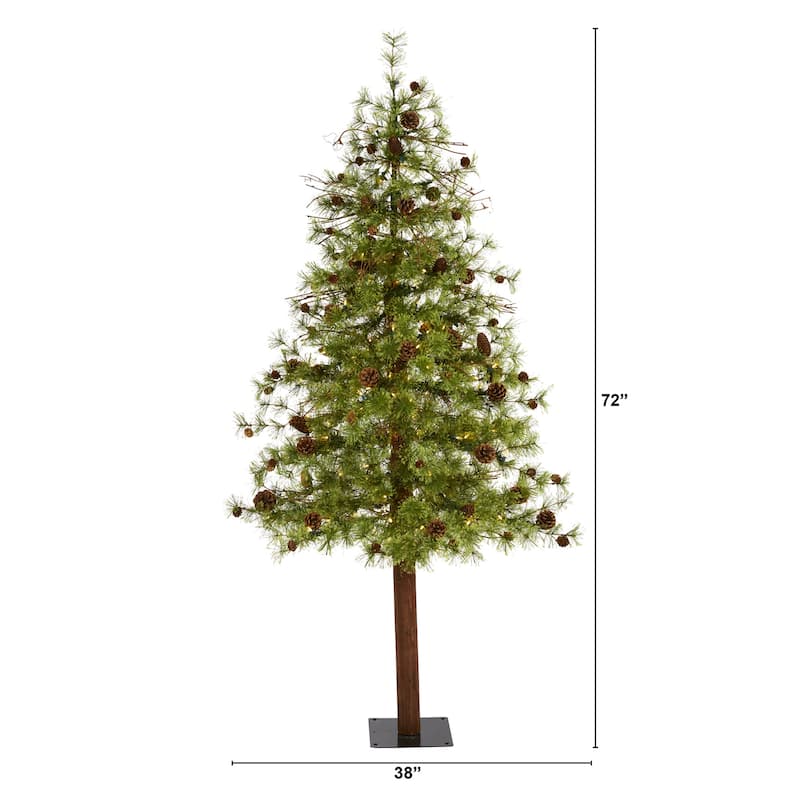 6ft. Alpine Artificial Christmas Tree with 150 Clear Multifunction LED Lights & Pine Cones on Trunk - Rustic Holiday X-Mas Tree