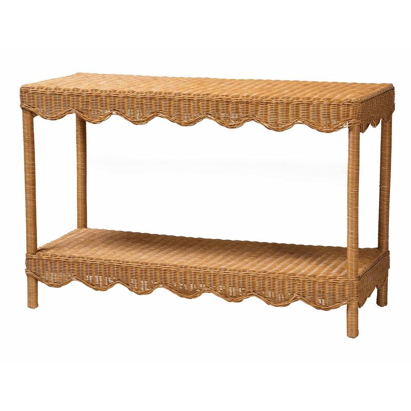 Oteria Bohemian Light Honey Scalloped Rattan Console Table - Honey