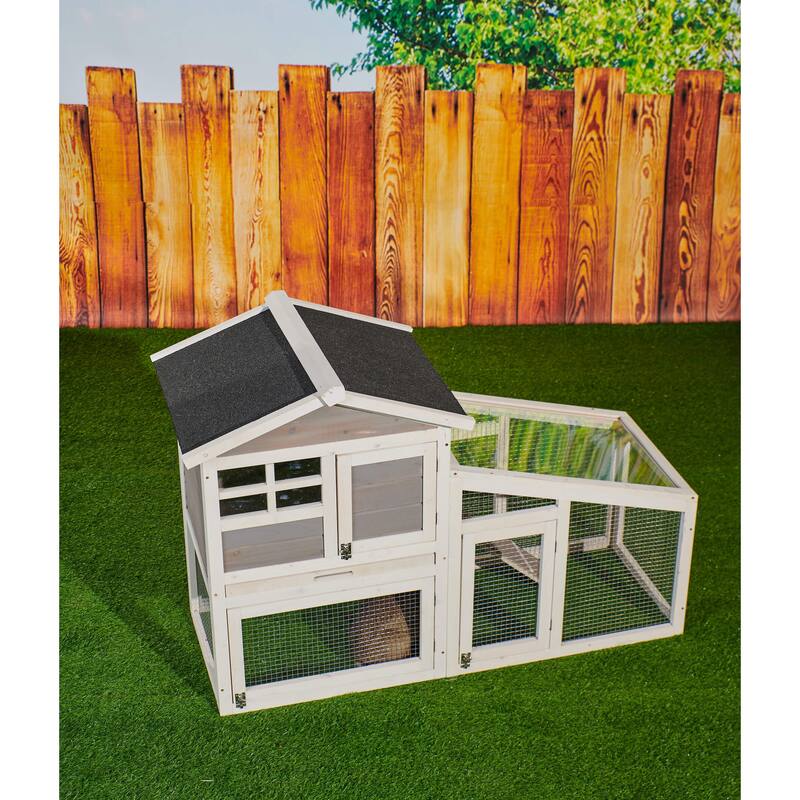 Wooden Chicken Coop with Run, Ventilation Door, Removable Tray, Ramp