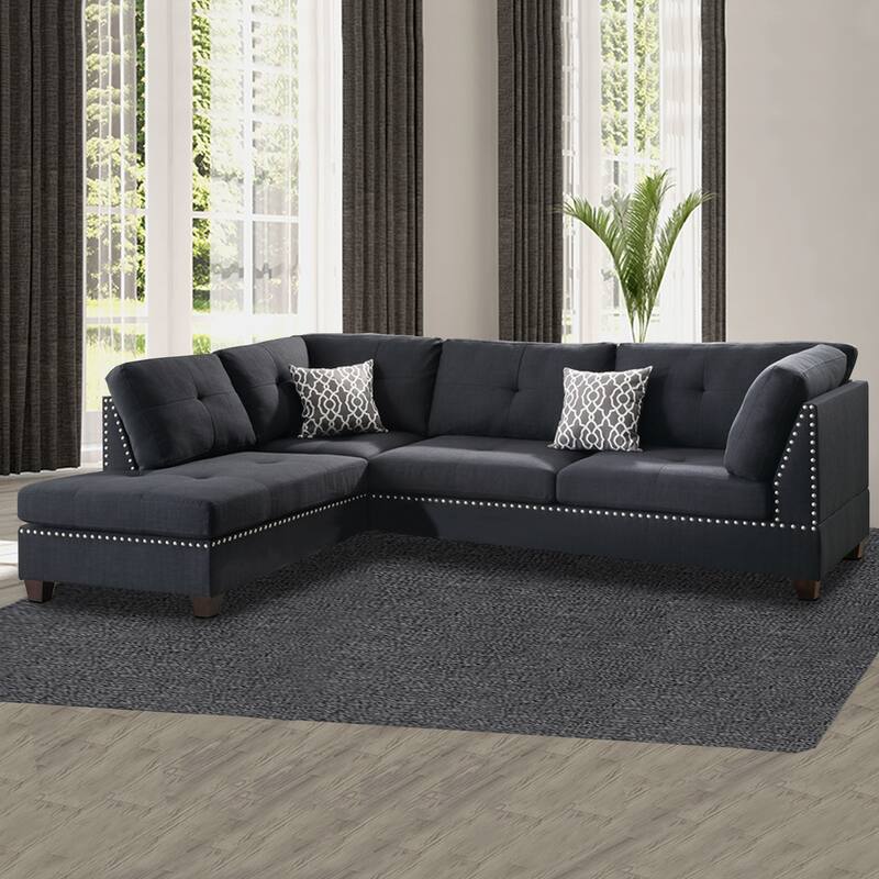 Polyfiber 3 Pieces Sectional Set With Ottoman In Black