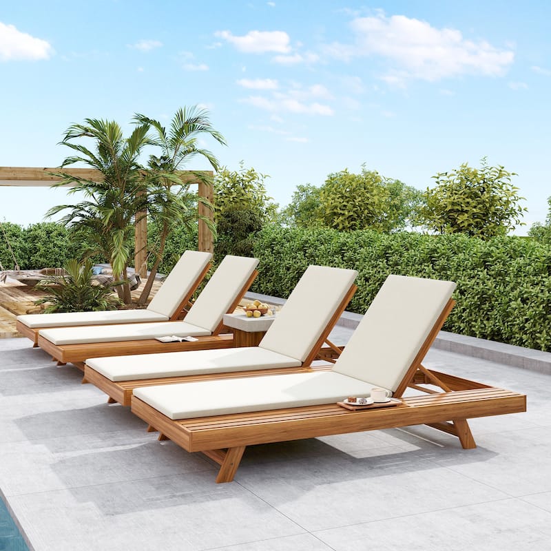 Christopher Knight Home- Johnson Acacia Wood Outdoor Chaise Lounge Set of 4 - Teak+Cream