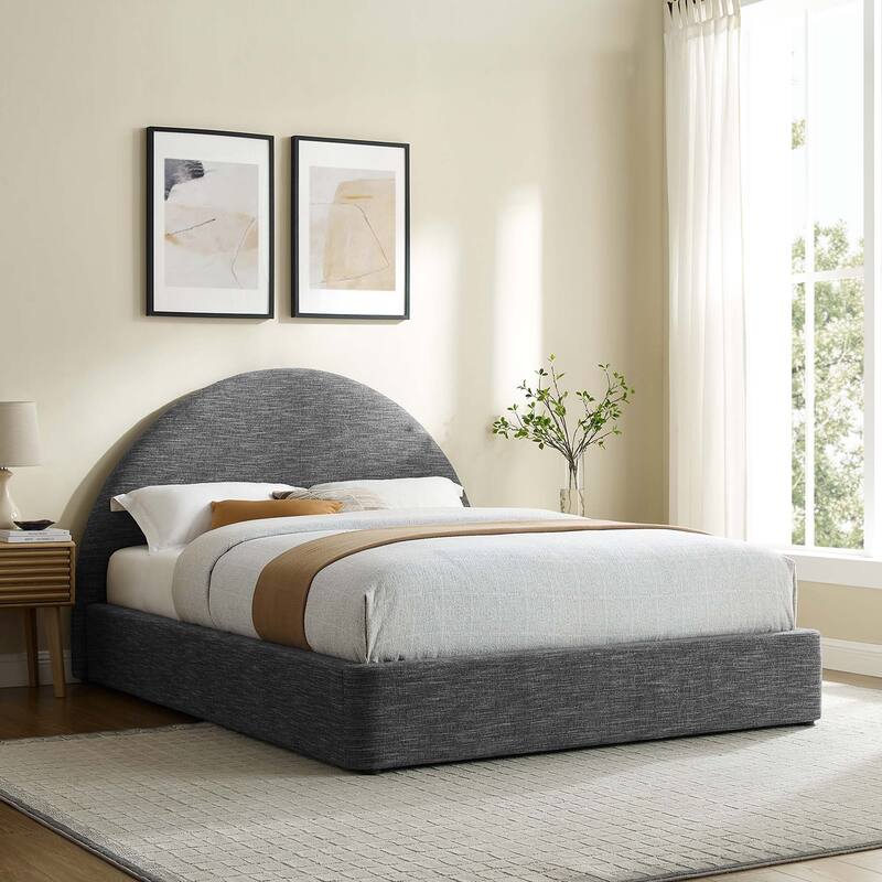 Resort Upholstered Fabric Arched Round Full Platform Bed - Full - Heathered Weave Slate