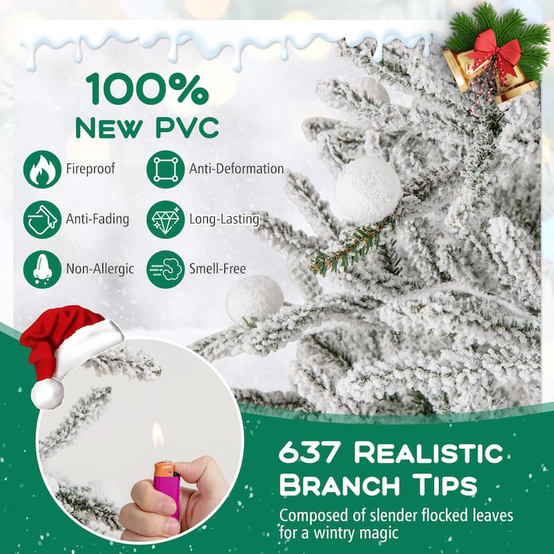Costway 6/7/8 FT Snow-flocked Artificial Christmas Tree with 51/65/81 - Green & White - See Details