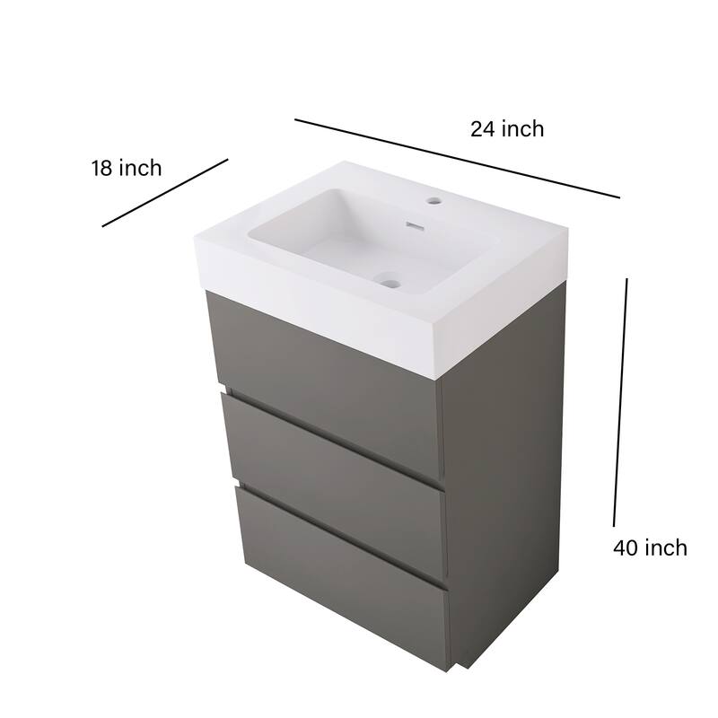 Freestanding Bathroom Vanity with White Solid Surface Top