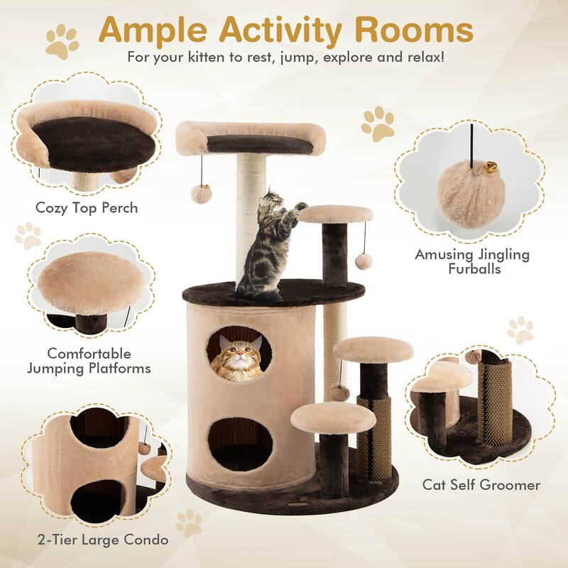 40'' Cat Tree Tower Multi-Level Activity Tree w/ 2-Tier Cat-Hole Condo