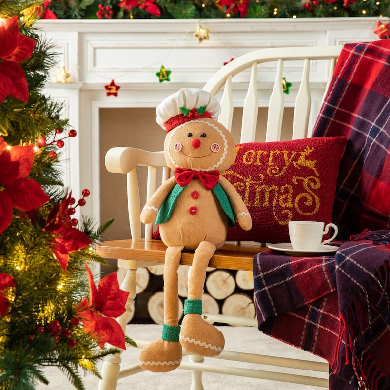 Glitzhome 25"H Fabric Christmas Gingerbreadman Shelf Sitter