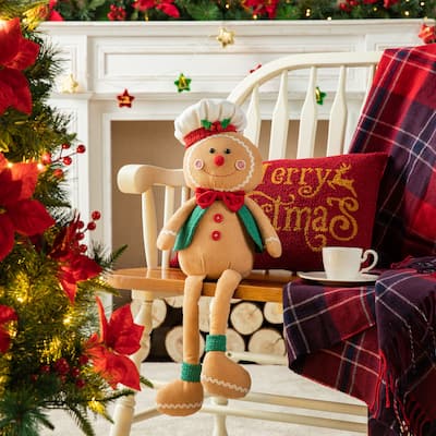 Glitzhome 25"H Fabric Christmas Gingerbreadman Shelf Sitter