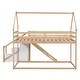 preview thumbnail 9 of 13, Natural Twin House Bunk Bed with Slide and Storage Staircase for Kids