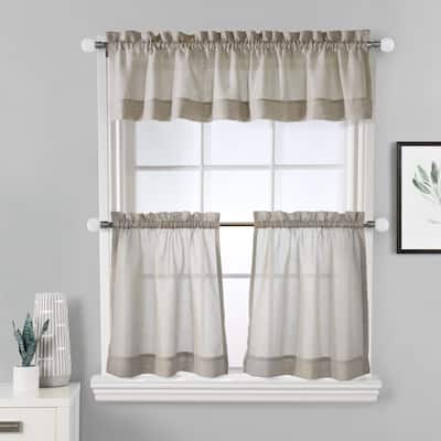 Wickham Sheer Rod Pocket 3 pc Curtain Tiers and Valance Set - 52" x 24"