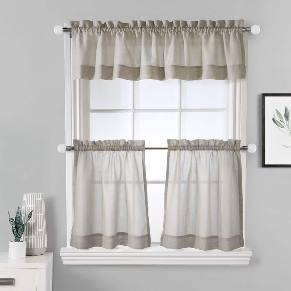 Wickham Sheer Rod Pocket 3 pc Curtain Tiers and Valance Set - 52" x 24"