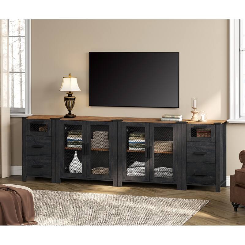 WAMPAT TV Stand set for ups to 100 inch TV,Drawers Storage Cabinets - 1 Pack - Dark Walnut and Black