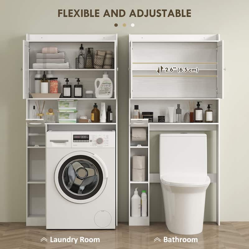 MDF Farmhouse Over Toilet Cabinet with Barn Doors and Adjustable Shelf - 32.1" W x 7.7" D x 67.7" H