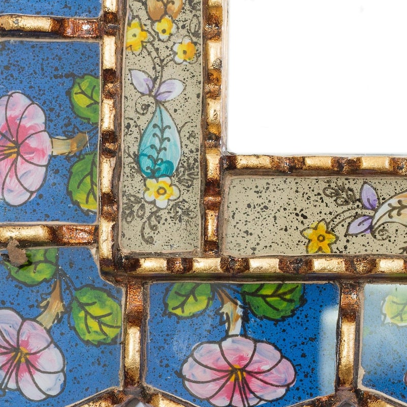 NOVICA Beautiful Arrangement Bronze Gilded Reverse-Painted Glass Wall Mirror
