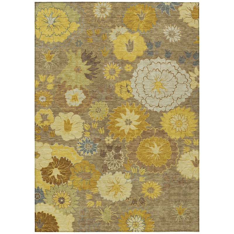 Machine Washable Indoor/ Outdoor Modern Floral Chantille Rug