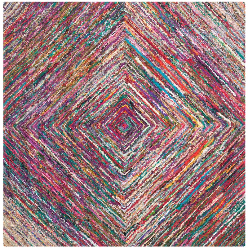 SAFAVIEH Handmade Nantucket Rick Contemporary Cotton Rug - 4' Square - Multi