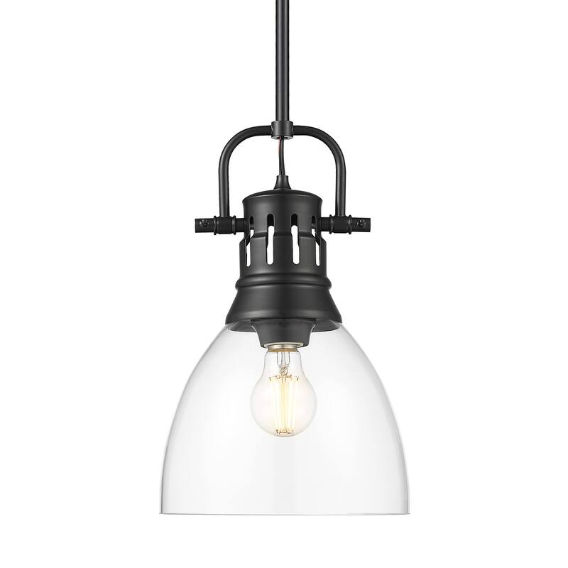 Yep by Golden Lighting Duncan 1-light 9in rod hung Pendant in Matte Black and Clear Glass