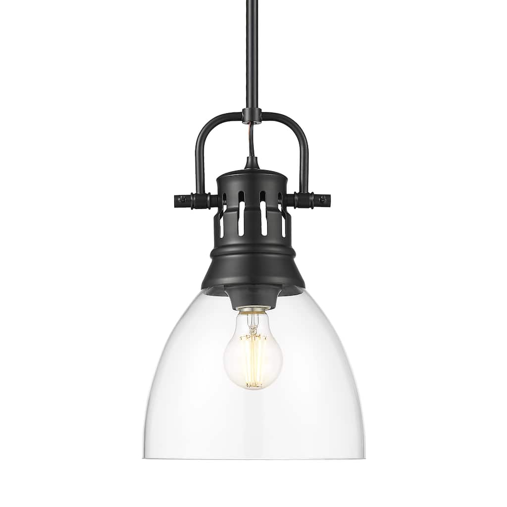 Yep by Golden Lighting Duncan 1-light 9in rod hung Pendant in Matte Black and Clear Glass