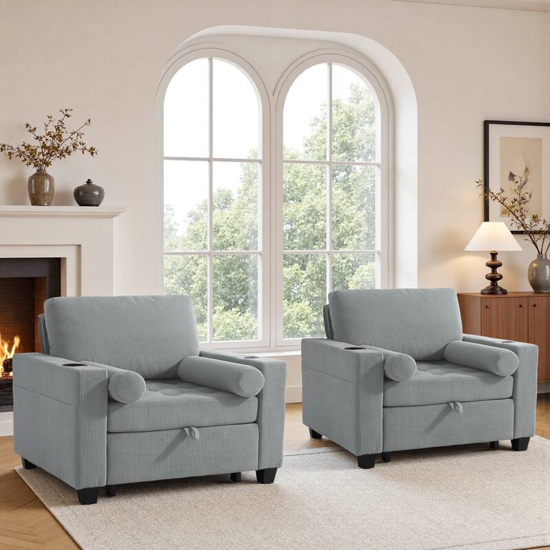 2 Set Convertible Adjustable Lounge 3-in-1 Pull-Out Sleeper Chair Bed