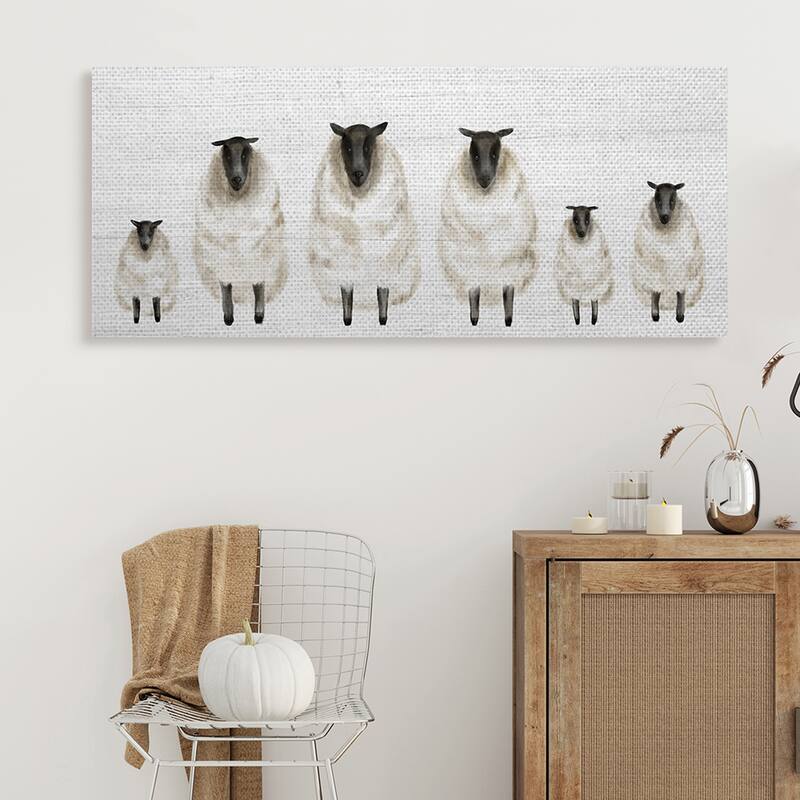 Stupell Fluffy Farm Sheep Minimal White Plank Pattern Canvas Wall Art