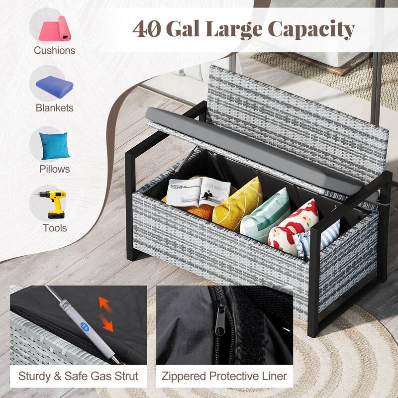 Costway Patio Storage Bench Wicker Loveseat with Built-in Storage & - See Details