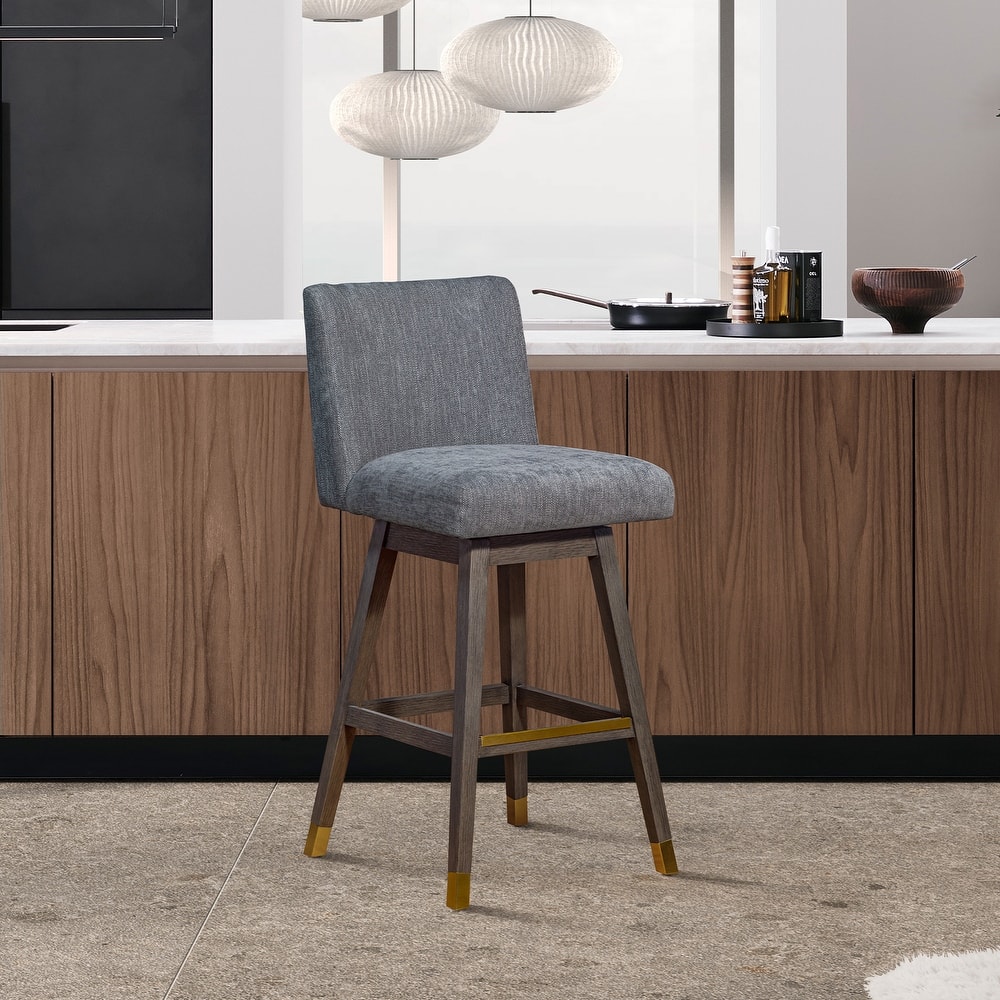 Basila Swivel Bar Stool, Upholstered Counter Height Chair with Solid Wood Frame
