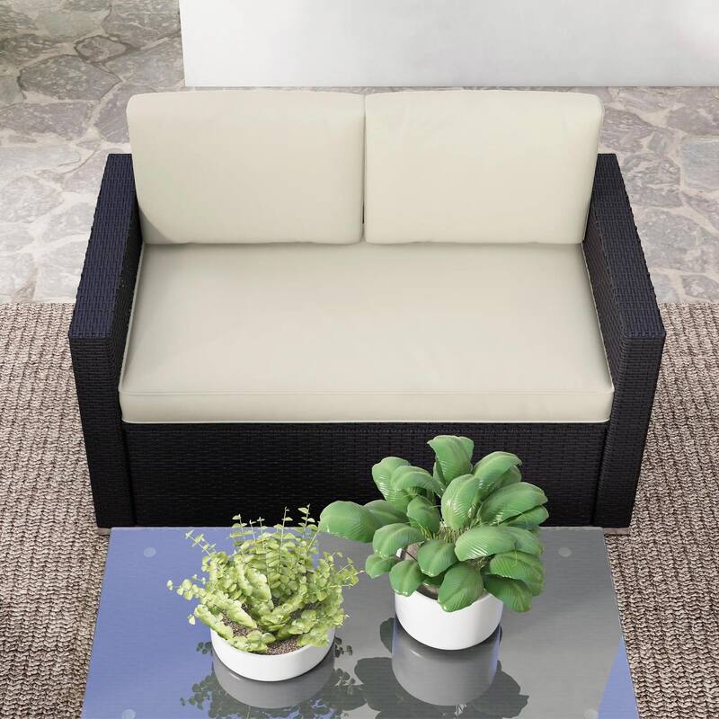 4PCS PE Rattan Patio Set, Sofa Chaise Coffee Table, All Weather