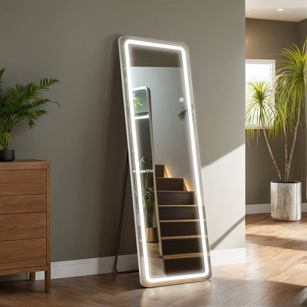 Floor Mirror with LED Light, Full Length Mirror with Stand, Hanging Mirror Wall Mounted Mirror, Full Body Mirror for Living Room