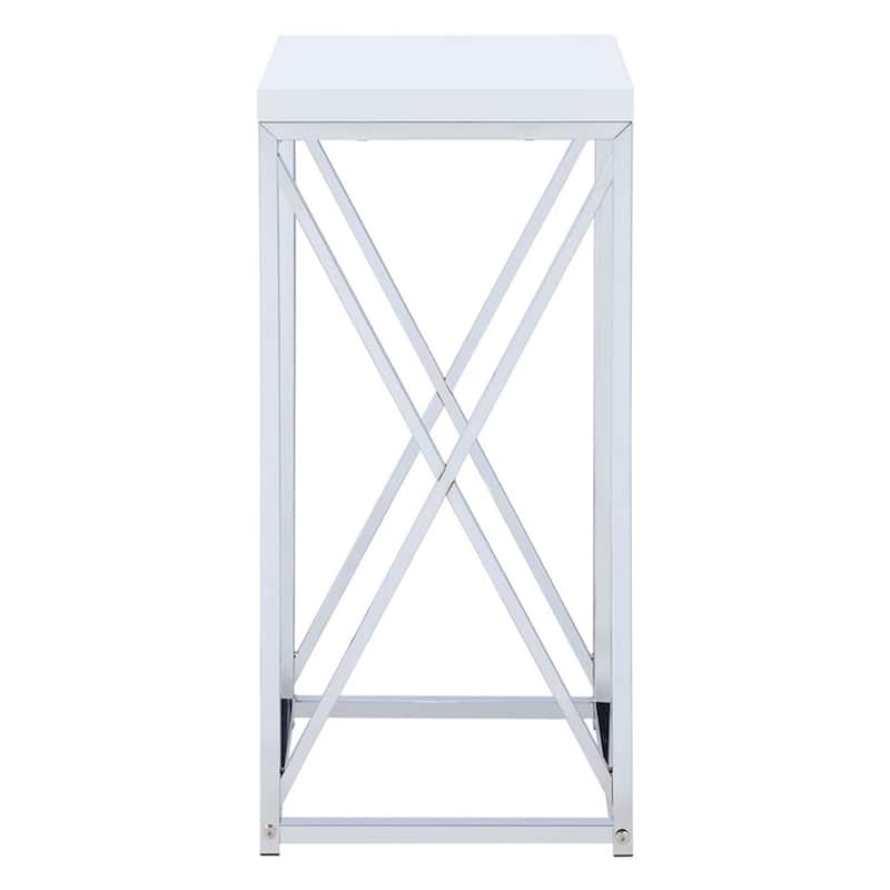 Fine Looking Metal Accent Table , White And Silver