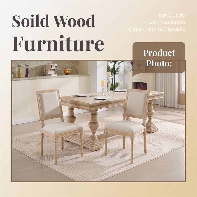 French Country Dining Chairs Set of 2,Upholstered Chairs w/Square Back