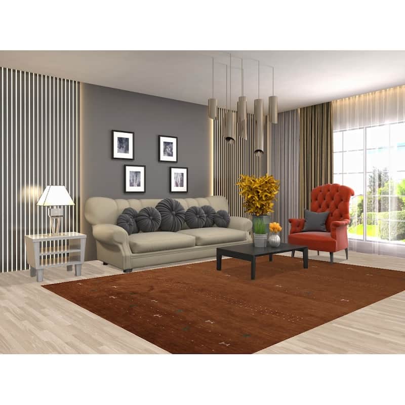 Brown Gabbeh Oriental Area Rug Hand-Knotted Tribal Wool Carpet - 6'9"x 9'7"