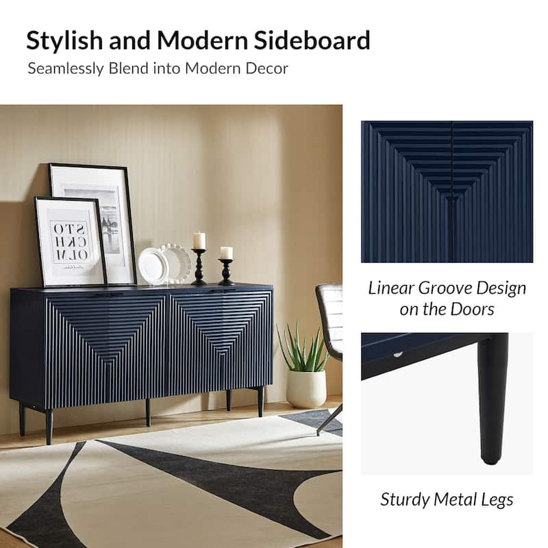 Burkart Modern 63"Wide 4-Door Sideboard with Wine Rack and Metal Leg by HULALA HOME