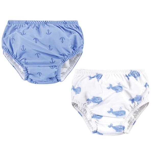 slide 1 of 1, Hudson Baby Infant Boy Swim Diapers, Blue Whale Navy Anchor 0-6 Months - Blue Whale Navy Anchor