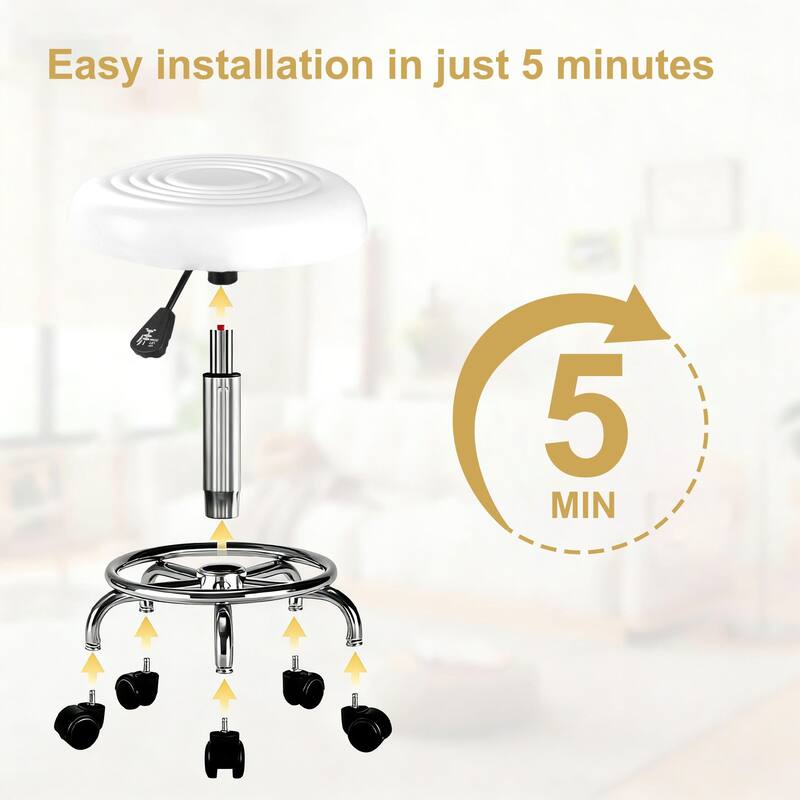 Javlergo PU Leather Salon Stool with Footrest 360° Swivel Adjustable Height Rolling Stool for Salon Medical & Home Use