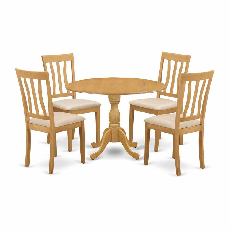 HomeStock 5-Piece Natural Oak Finish Solid Wood Top Dining table with 4-Chairs with Slat Back