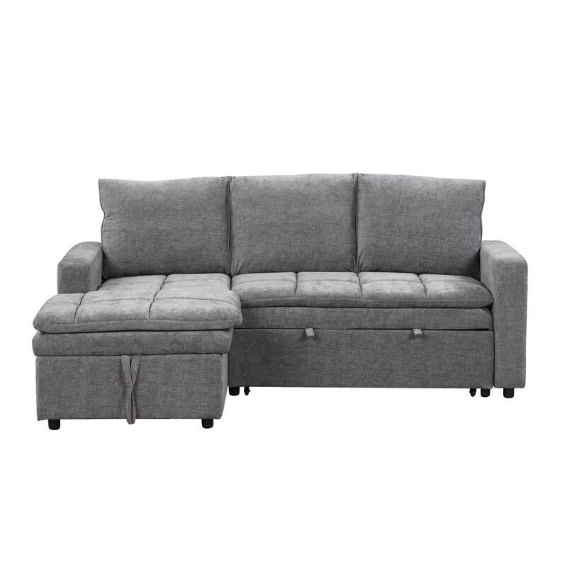 89'' Upholstered Sectional Sofa Bed with Storage Space - Grey