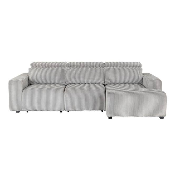 HomeRoots Light Gray Corduroy Sleeper L Shaped Sofa and Chaise Sectional