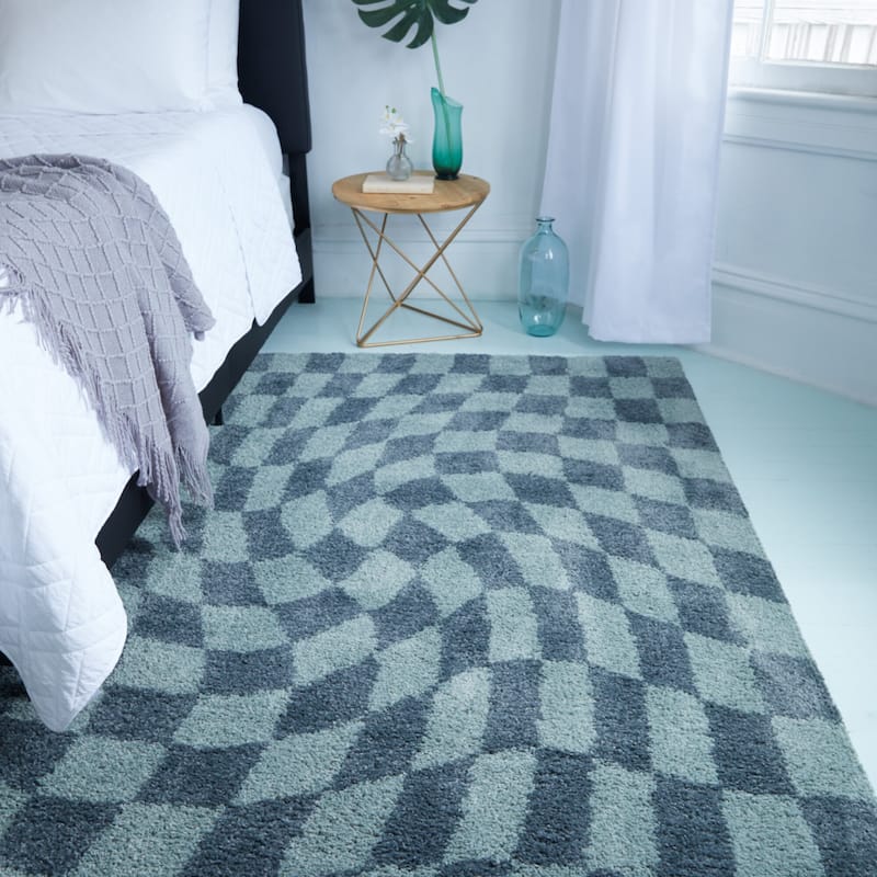 Luther Abstract Checkered Modern Shag Area Rug - 5'3" x 7' - Sage
