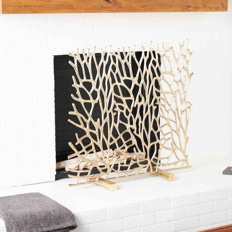 Aluminum Metal Abstract Coral Inspired Single Panel Fireplace Screen - Gold or Silver - Roche River Decor