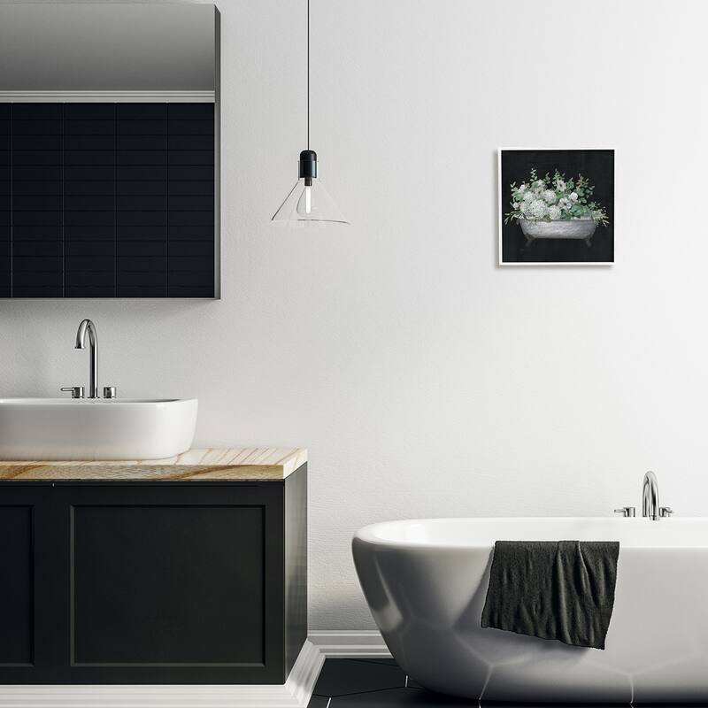 Stupell Vintage Clawed Bathtub Botanical White Flower Bouquet Framed Wall Art - Black